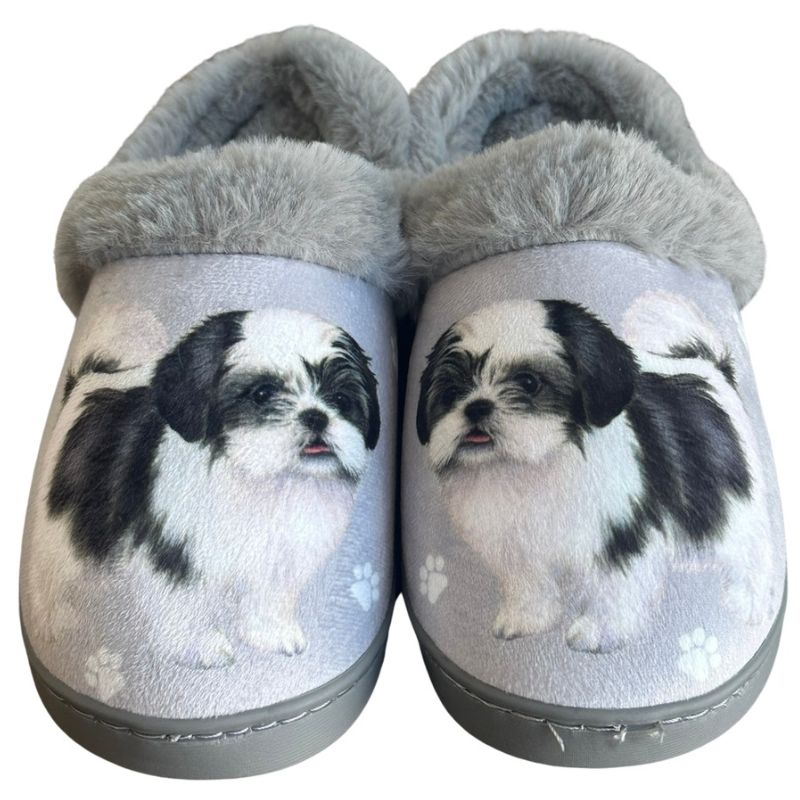 Shih Tzu Black & White Snugg Slippers